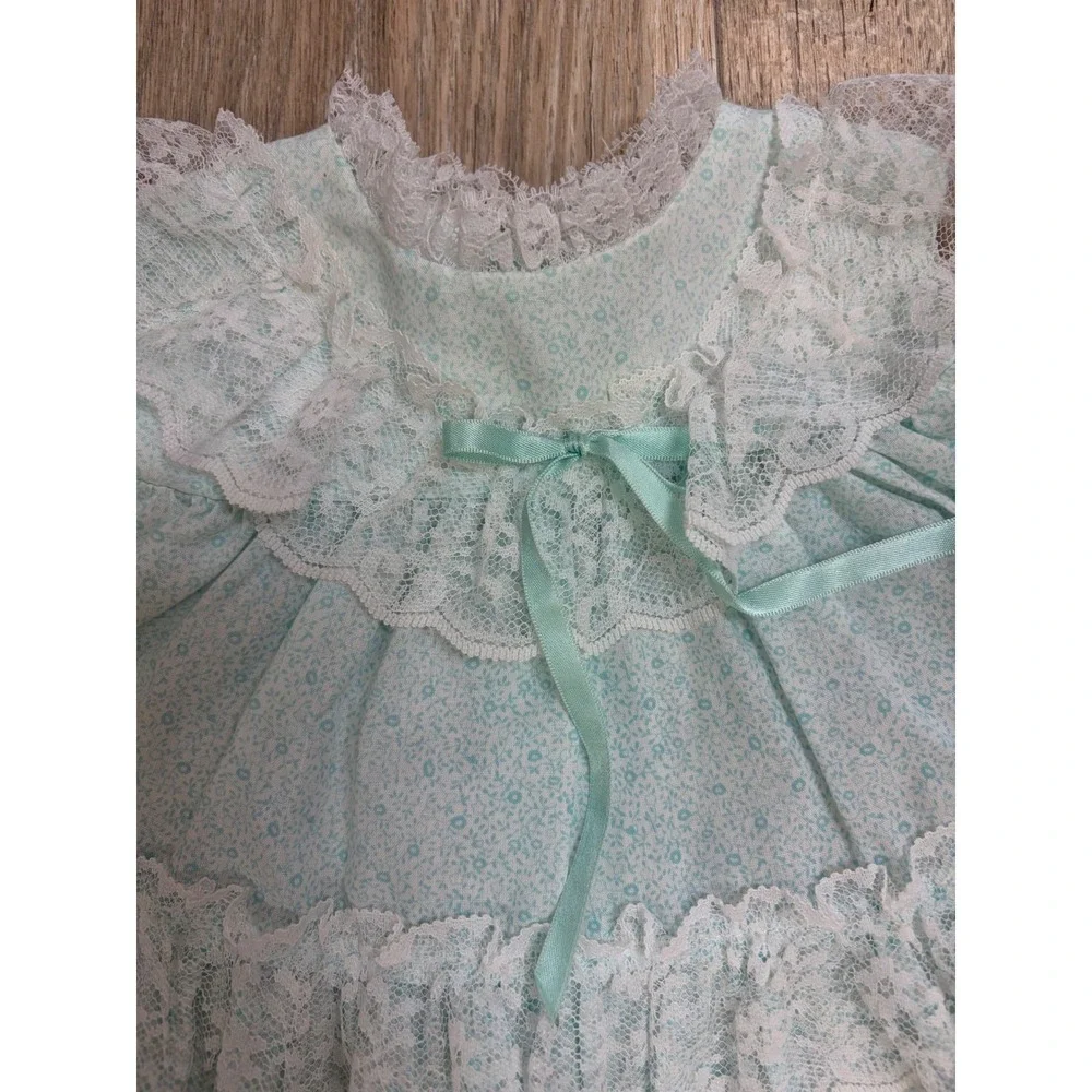 Vintage Baby Girl Mint Floral Lace Dress and Romper Set 3-6 Months 2 Piece - Picture 3 of 8